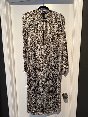 button down   Animal Print Long Sleeve Dress light weight fabric